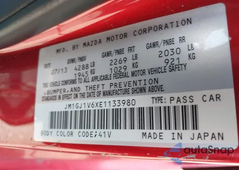 2014 Mazda Mazda6 I Touring from USA, damaged, VIN JM1GJ1V6XE1133980